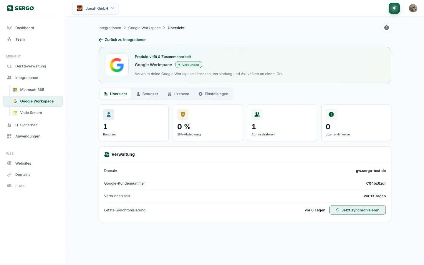 Google Workspace verbunden – Überblick inklusive